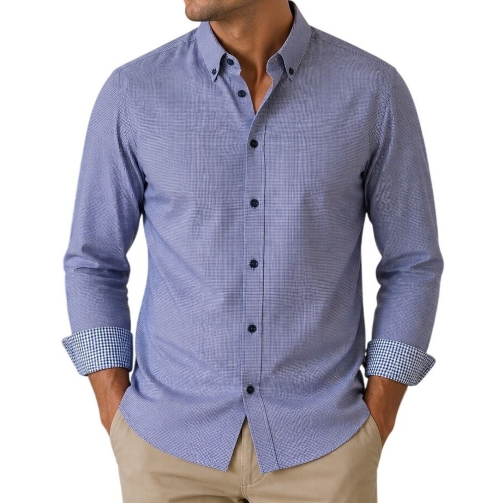Michael Strahan Button Down Shirt Mens XL Blue Micro Houndstooth Slim Fit